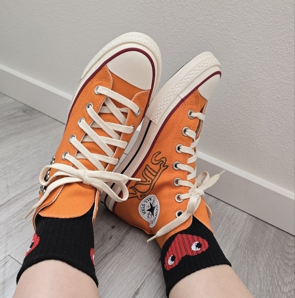 Converse × Come Tees Chuck 70s Star Path orange canvas hi-top sneakers WMS 6.5 - Picture 6 of 17
